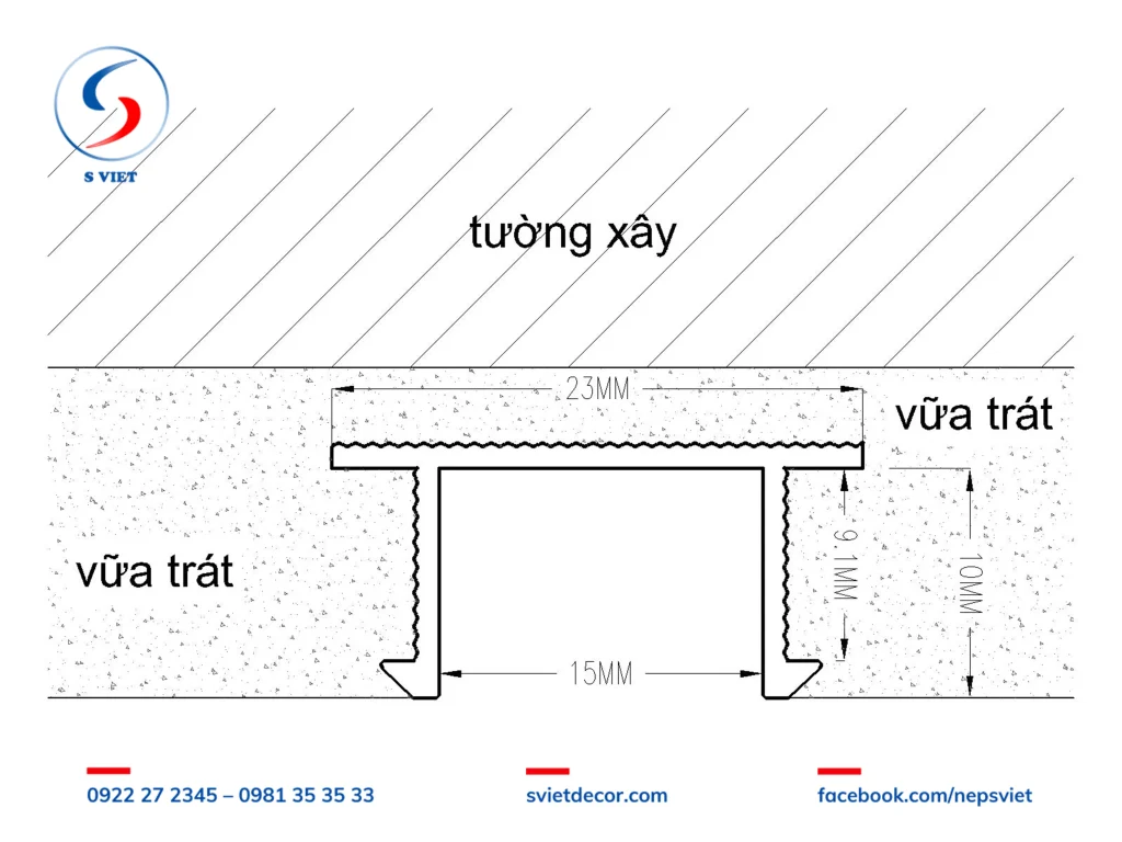 Nẹp Chỉ Âm Trát Vữa U15mm