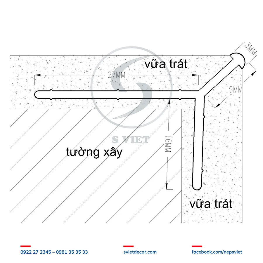 Nẹp Trát Góc Tường TG10V Có Mũ