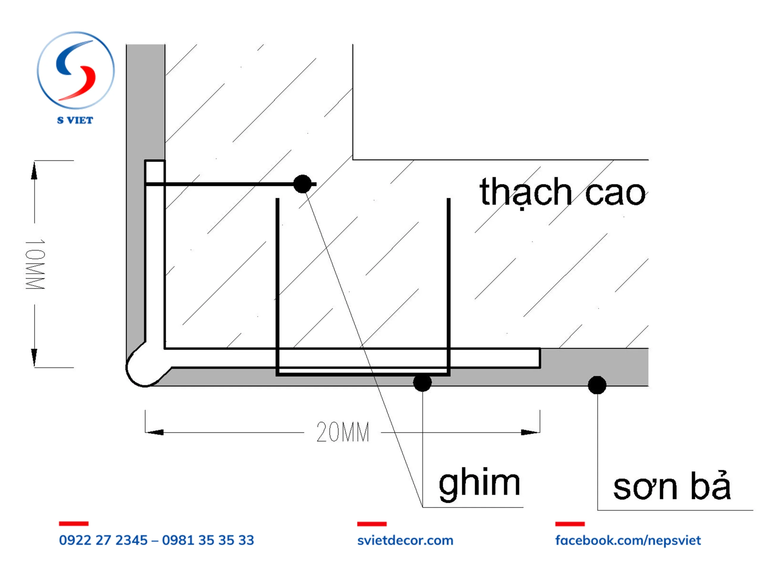 Nẹp V10x20 Thạch Cao