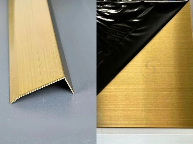 Mùa sắc nẹp inox chữ L - Vàng xước