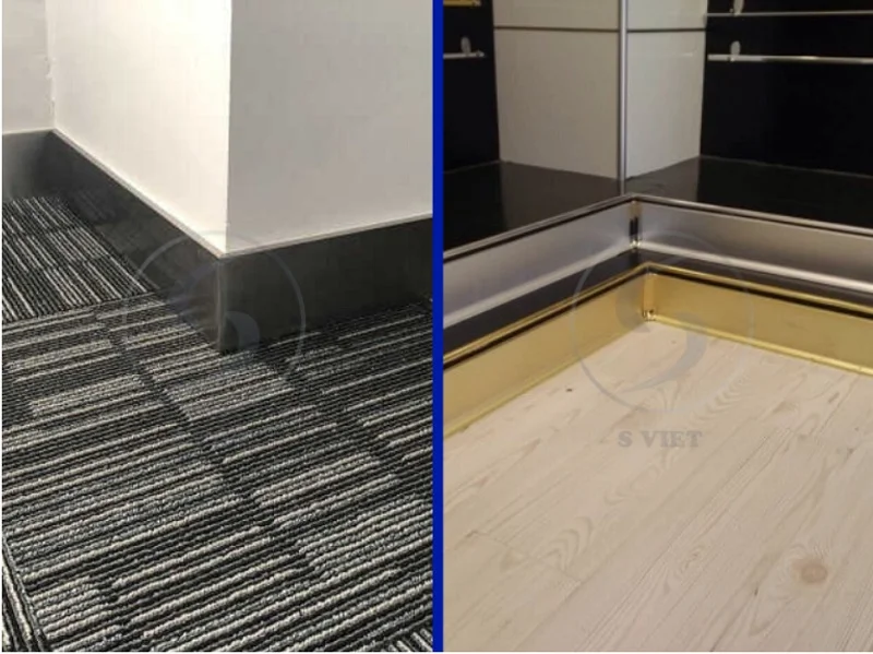 Nẹp Len Chân Tường Inox: Giải Pháp Hoàn Thiện Không Gian Hiện Đại 5 Len chân tường inox thực tế với sàn gỗ - thảm 151125
